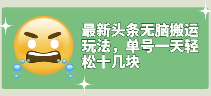 最新头条无脑搬运玩法，单号一天轻松十几块【视频教程 搬运软件】-上品源码网