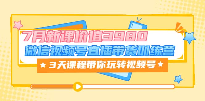 微信视频号直播带货训练营，3天课程带你玩转视频号：7月新课价值3980-上品源码网