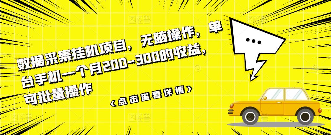 数据采集挂机项目，无脑操作，单台手机一个月200-300的收益，可批量操作-上品源码网