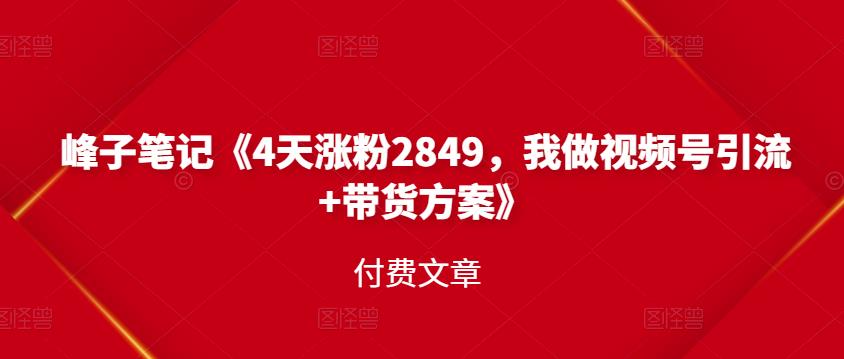 峰子笔记《4天涨粉2849，我做视频号引流 带货方案》付费文章-上品源码网