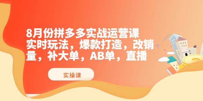 8月份拼多多实战运营课，实时玩法，爆款打造，改销量，补大单，AB单，直播-上品源码网