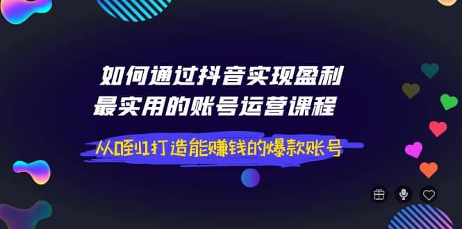 如何通过抖音实现盈利，最实用的账号运营课程 从0到1打造能赚钱的爆款账号-上品源码网