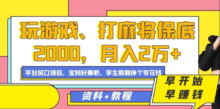 玩游戏、打麻将保底2000，月入2万 ，平台风口项目-上品源码网