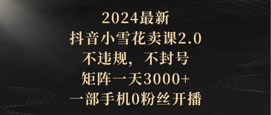 2024最新抖音小雪花卖课2.0 不违规 不封号 矩阵一天3000+一部手机0粉丝开播-上品源码网