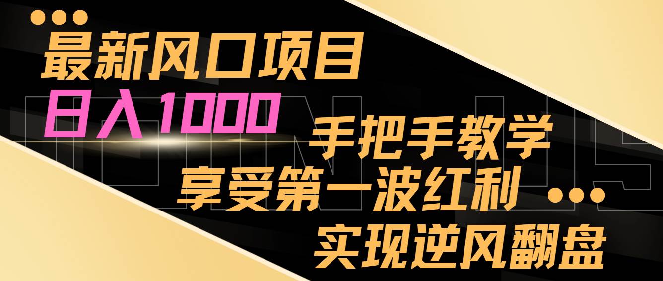 最新风口项目，日入过千，抓住当下风口，享受第一波红利，实现逆风翻盘-上品源码网