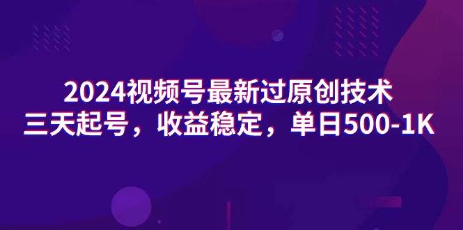 2024视频号最新过原创技术，三天起号，收益稳定，单日500-1K-上品源码网