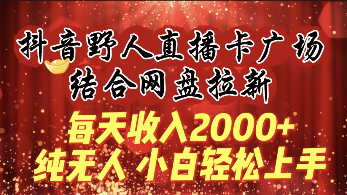 每天收入2000+，抖音野人直播卡广场，结合网盘拉新，纯无人，小白轻松上手-上品源码网