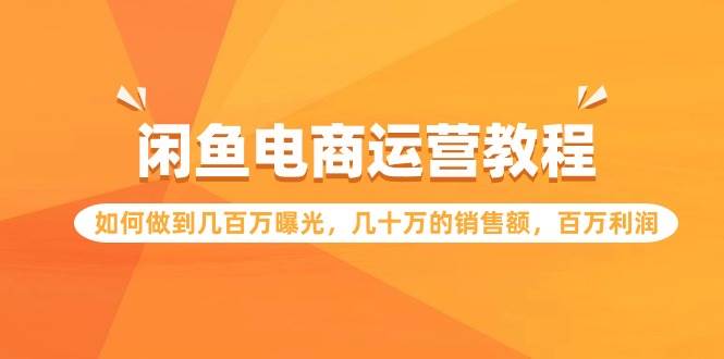 闲鱼电商运营教程：如何做到几百万曝光，几十万的销售额，百万利润-上品源码网