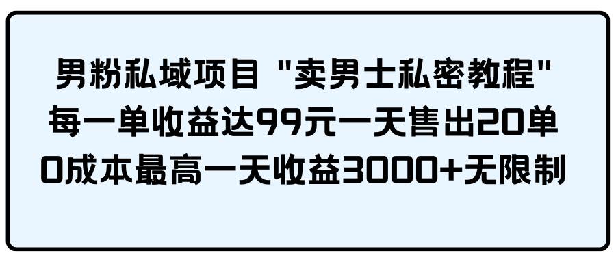 男粉私域项目 卖男士私密教程 每一单收益达99元一天售出20单-上品源码网