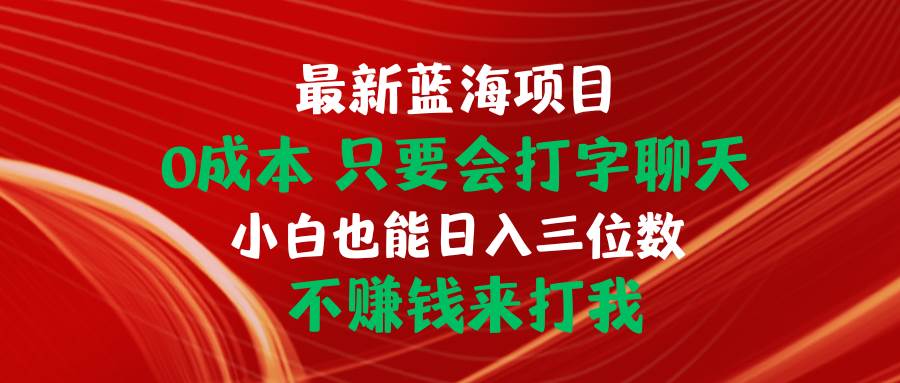 最新蓝海项目 0成本 只要会打字聊天 小白也能日入三位数 不赚钱来打我-上品源码网