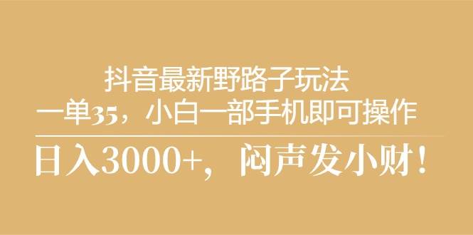 抖音最新野路子玩法，一单35，小白一部手机即可操作，，日入3000+，闷...-上品源码网