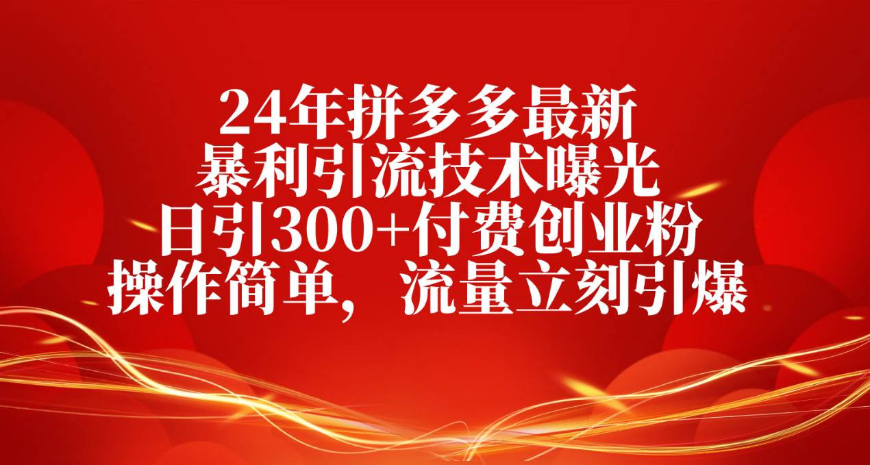 24年拼多多最新暴利引流技术曝光，日引300+付费创业粉，操作简单，流量...-上品源码网