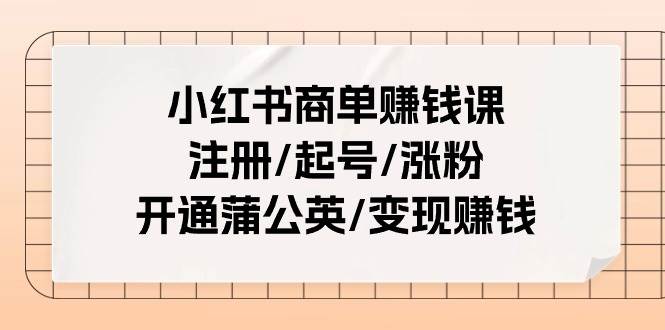 小红书商单赚钱课：注册/起号/涨粉/开通蒲公英/变现赚钱（25节课）-上品源码网