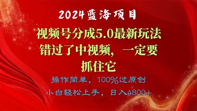 2024蓝海项目，视频号分成计划5.0最新玩法，错过了中视频，一定要抓住…-上品源码网