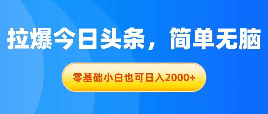 拉爆今日头条，简单无脑，零基础小白也可日入2000+-上品源码网