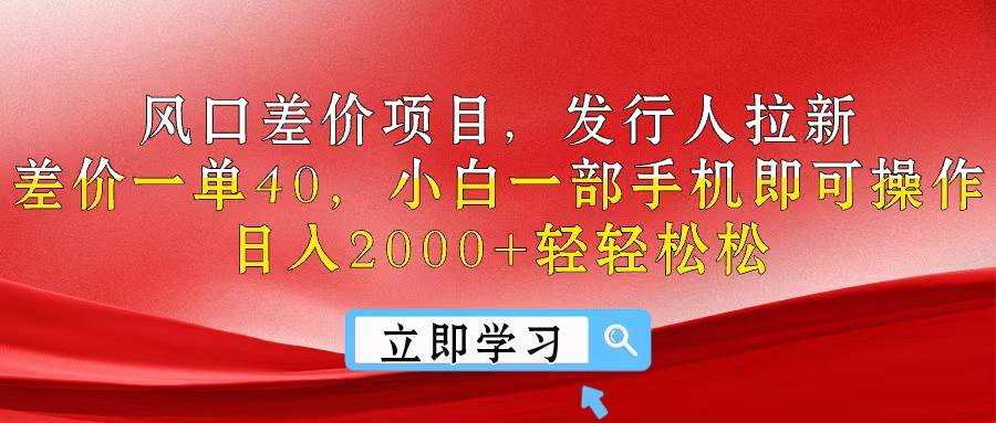 风口差价项目，发行人拉新，差价一单40，小白一部手机即可操作，日入20...-上品源码网