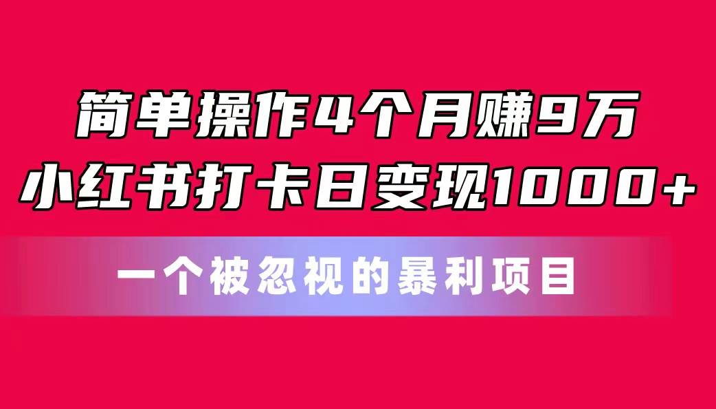 简单操作4个月赚9万！小红书打卡日变现1000+！一个被忽视的暴力项目-上品源码网