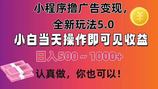 小程序撸广告变现，全新玩法5.0，小白当天操作即可上手，日收益 500~1000+-上品源码网