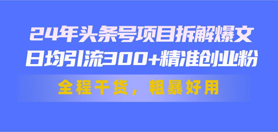 24年头条号项目拆解爆文，日均引流300+精准创业粉，全程干货，粗暴好用-上品源码网