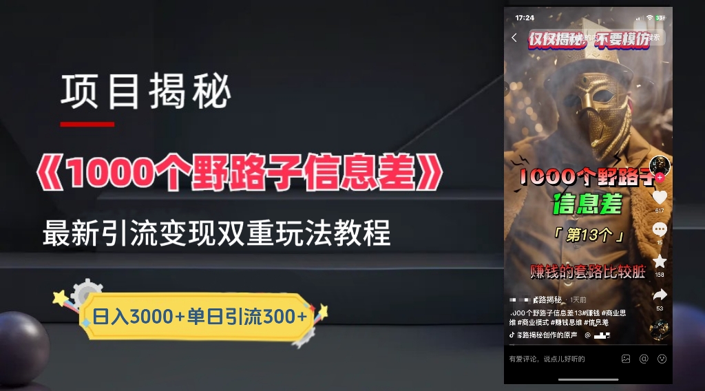 一千个野路子信息差24年最新玩法教程附带变现方法和引流的玩法具体拆解-上品源码网