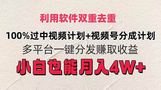 利用软件双重去重，100%过中视频+视频号分成计划小白也可以月入4W+-上品源码网