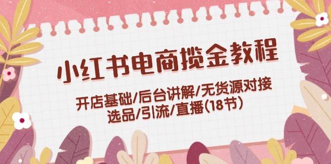 小红书电商揽金教程：开店基础/后台讲解/无货源对接/选品/引流/直播(18节)-上品源码网