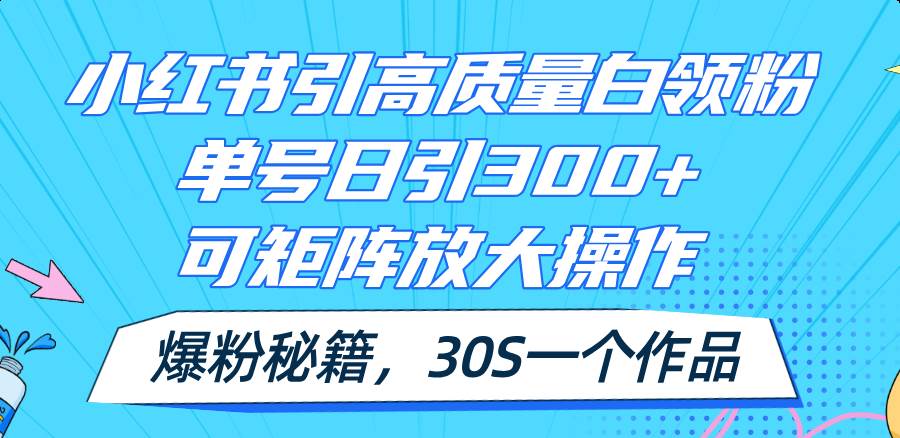 小红书引高质量白领粉，单号日引300+，可放大操作，爆粉秘籍！30s一个作品-上品源码网