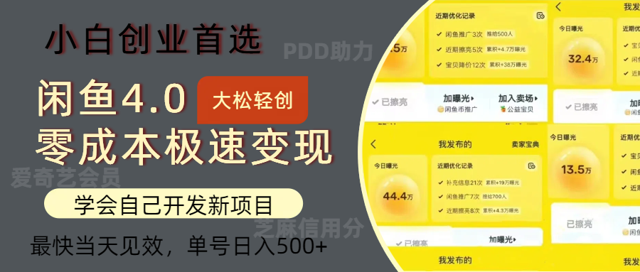 闲鱼0成本极速变现项目，多种变现方式，单号日入500+最新玩法-上品源码网