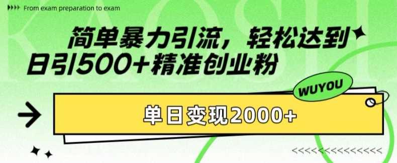 简单暴力引流轻松达到日引500+精准创业粉，单日变现2k【揭秘】-上品源码网