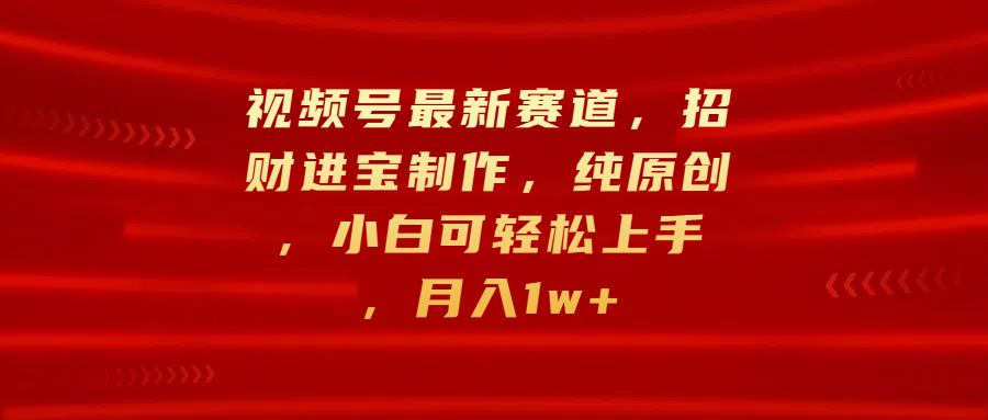 视频号最新赛道，招财进宝制作，纯原创，小白可轻松上手，月入1w+-上品源码网