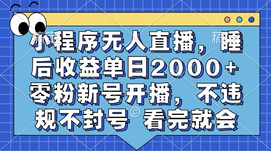 小程序无人直播，睡后收益单日2000+ 零粉新号开播，不违规不封号 看完就会-上品源码网