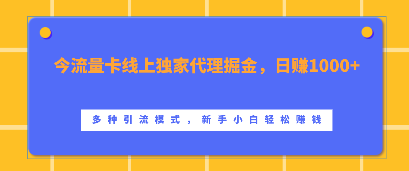 流量卡线上独家代理掘金，日赚1000+ ，多种引流模式，新手小白轻松赚钱-上品源码网